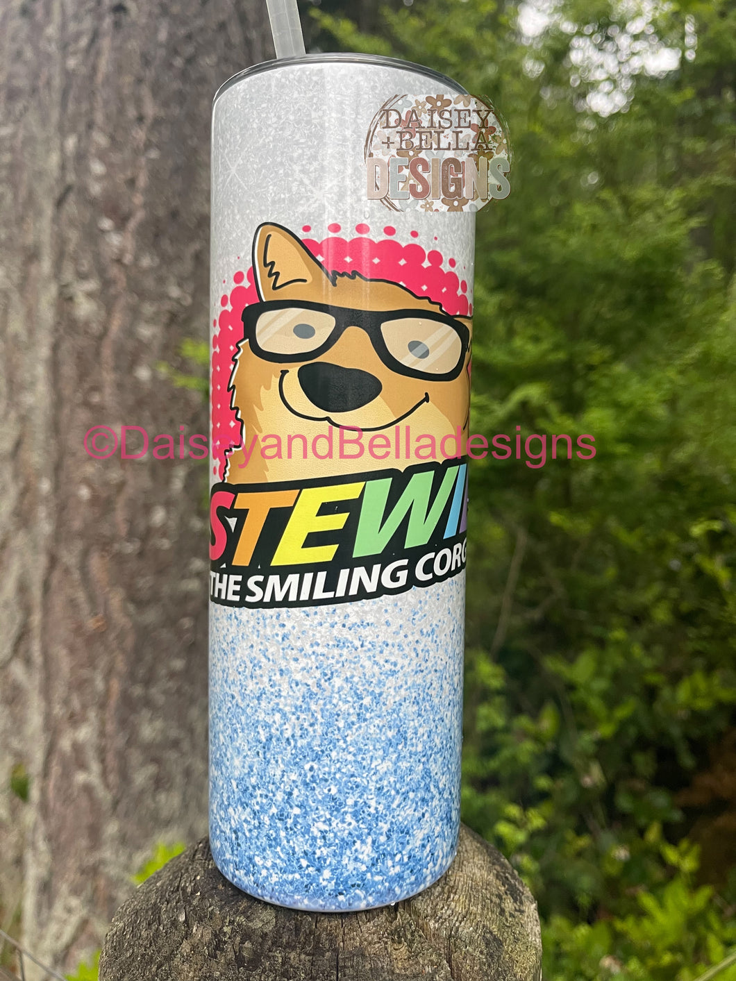 STEWIE the smiling Corgi -tumbler (animal charity donation)